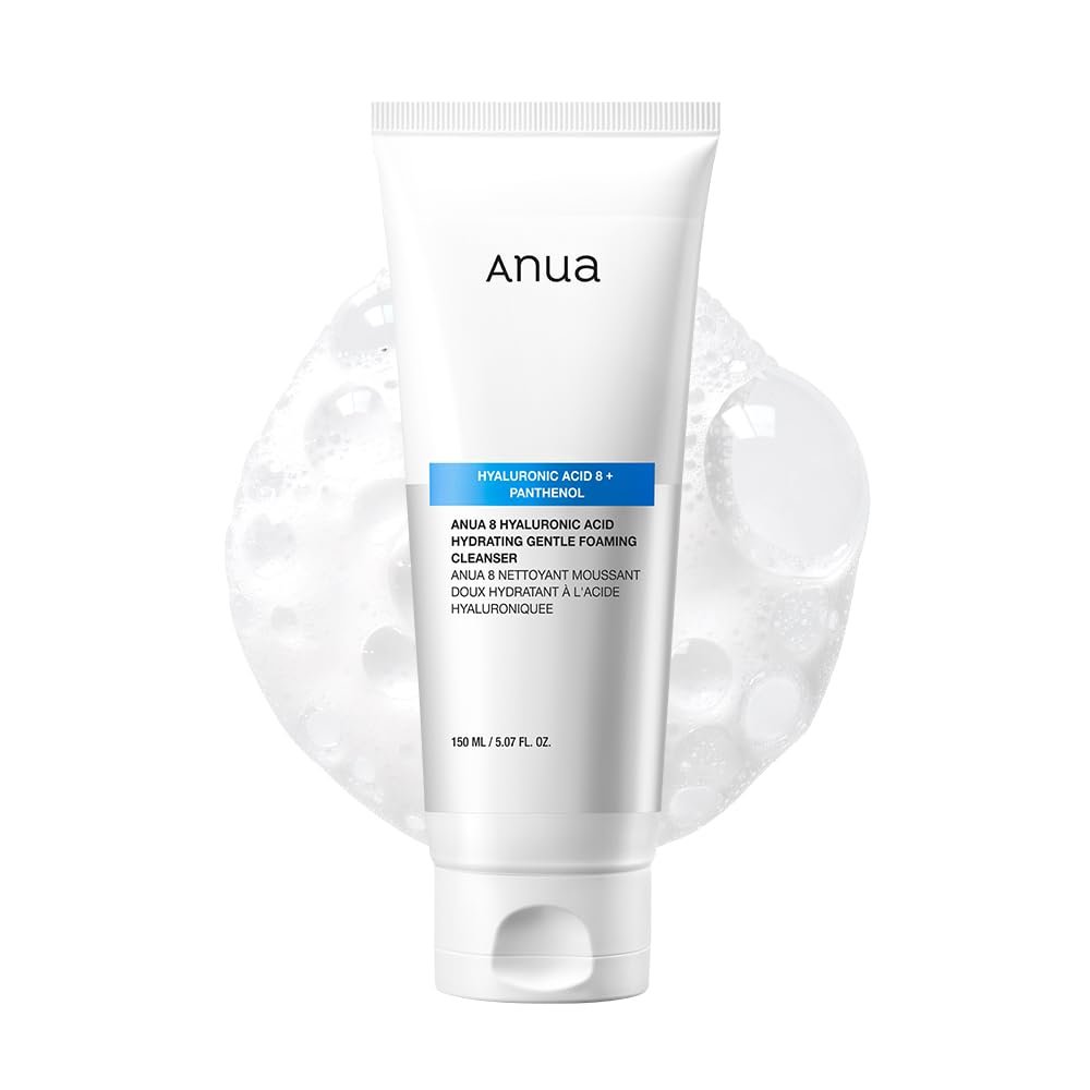 Anua Hydrating Gentle Foaming Cleanser, Hyaluronic Acid, Glycerin, Zinc, Panthenol, Korean Face Wash for Dry Skin, for Double Cleansing, Korean Skincare (150ml/5.07fl oz.)