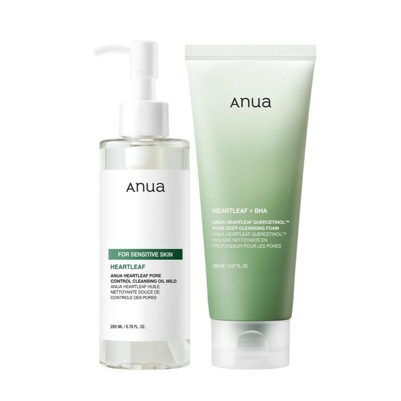 ANUA Mild Double Cleanser Duo for Facial wash : Heartleaf Pore Control Cleansing Oil Mild & Heartleaf Quercetinol Pore Deep Face Wash for Double Cleansing, Blackhead Remover, Korean Skincare