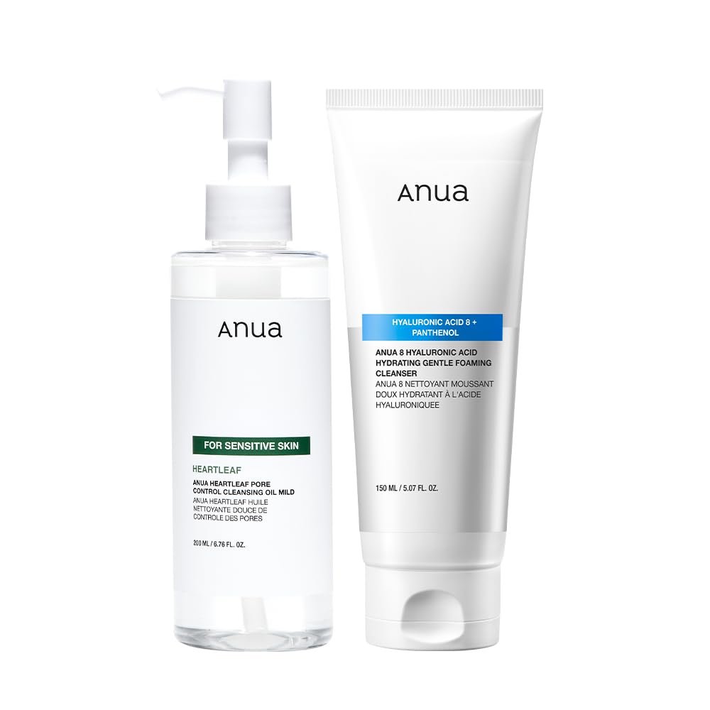 ANUA Gentle Double Cleanser Duo: Heartleaf Pore Control Cleansing Oil Mild & Hydrating Gentle Foaming Face wash for Double Cleansing, Daily Facial Cleanser, Korean Skincare