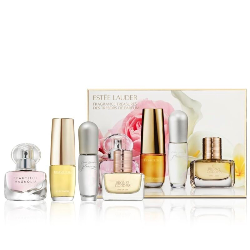 Estee Lauder Fragrance Treasures Travel Size Perfume Gift Set | Includes Beautiful Magnolia, Bronze Goddess, Beautiful & Pleasures | Perfumes for Women