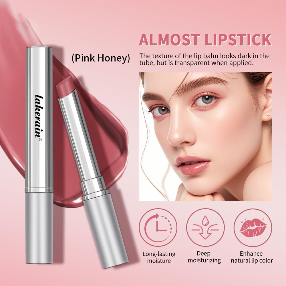 2PCS Honey Lipstick Tinted Lip Balm - Sheer Hydrating for All Skin Tones - Moisturizing Lip Color, Nourishing for Dry Lips (Pink) - Image 3