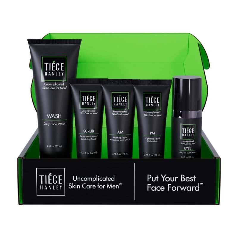 Tiege Hanley Men??s Skin Care Set, Advanced Routine (System Level 2) ?C Face Wash, Scrub, Moisturizer & Eye Cream for Fine Lines, Under-Eye Bags Correction, Smoother Skin Texture