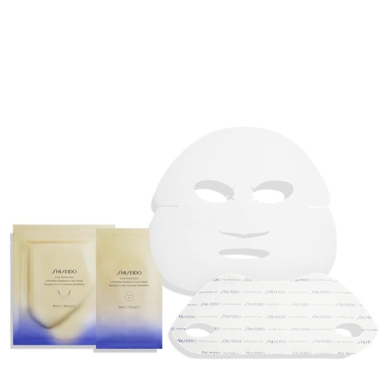 Shiseido Vital Perfection LiftDefine Radiance Face Mask - Instantly Effective Two-Piece Face & Neck Sheet Mask for Lifting & Firming. Includes Six Complete Sets.