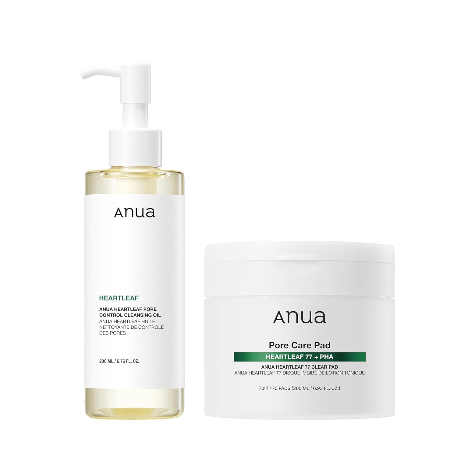 Auna Deep Pore Treatment Duo Heartleaf Pore Control Cleansing Oil, Heartleaf 77 Toner Pad, Exfoliating Facial Pads, After-Cleansing for Gentle Facial Care, Korean Skincare Set