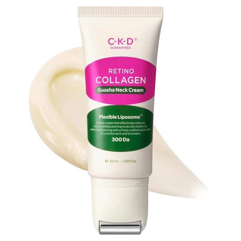 CKD Retino Collagen Gua Sha Neck Cream - Firming Cream for Neck and Jawline Tightening, Lifting, and Wrinkle Reduction with Stainless Steel Roller. Korean Skin Care,1.69 fl oz.