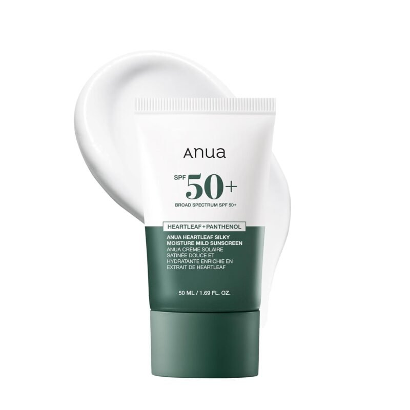 Anua Heartleaf Silky Moisture Mild Sunscreen, Broad Spectrum SPF 50+ with Moisturizing Formula, Lightweight Korean Sunscreen, Natural finish, Vegan, korean skin care 50ml / 1.69 fl. oz.