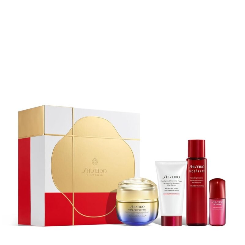 Shiseido Advanced Lift & Firm Cream Set - Clarifying Cleansing Foam (50mL), Eudermine Essence (70mL), Ultimune Power Infusing Serum (10mL) & Vital Perfection Advanced Cream (50mL) - $231 Value