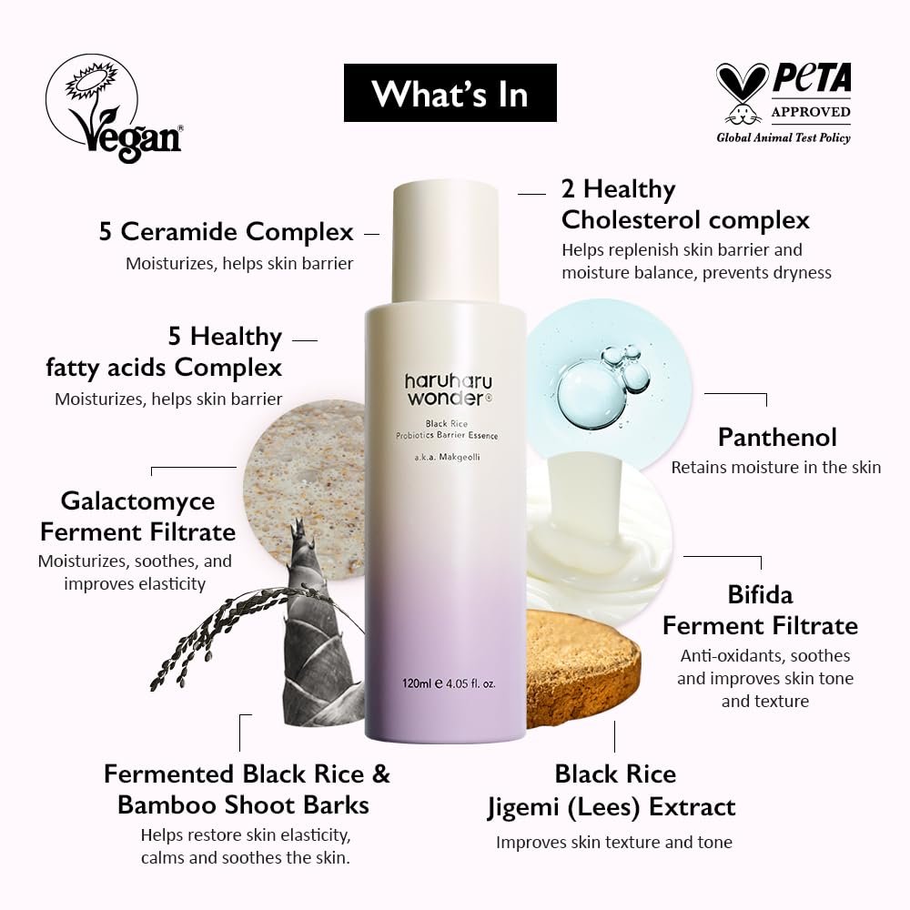 haruharu Wonder Black Rice Probiotics Barrier Essence 4.05 fl. oz Hydrating Milky Toner for Dry Skin, Soothes, Locks in Moisture, and Reduces Redness by Strengthening The Skin Barrier, Vegan - Image 5