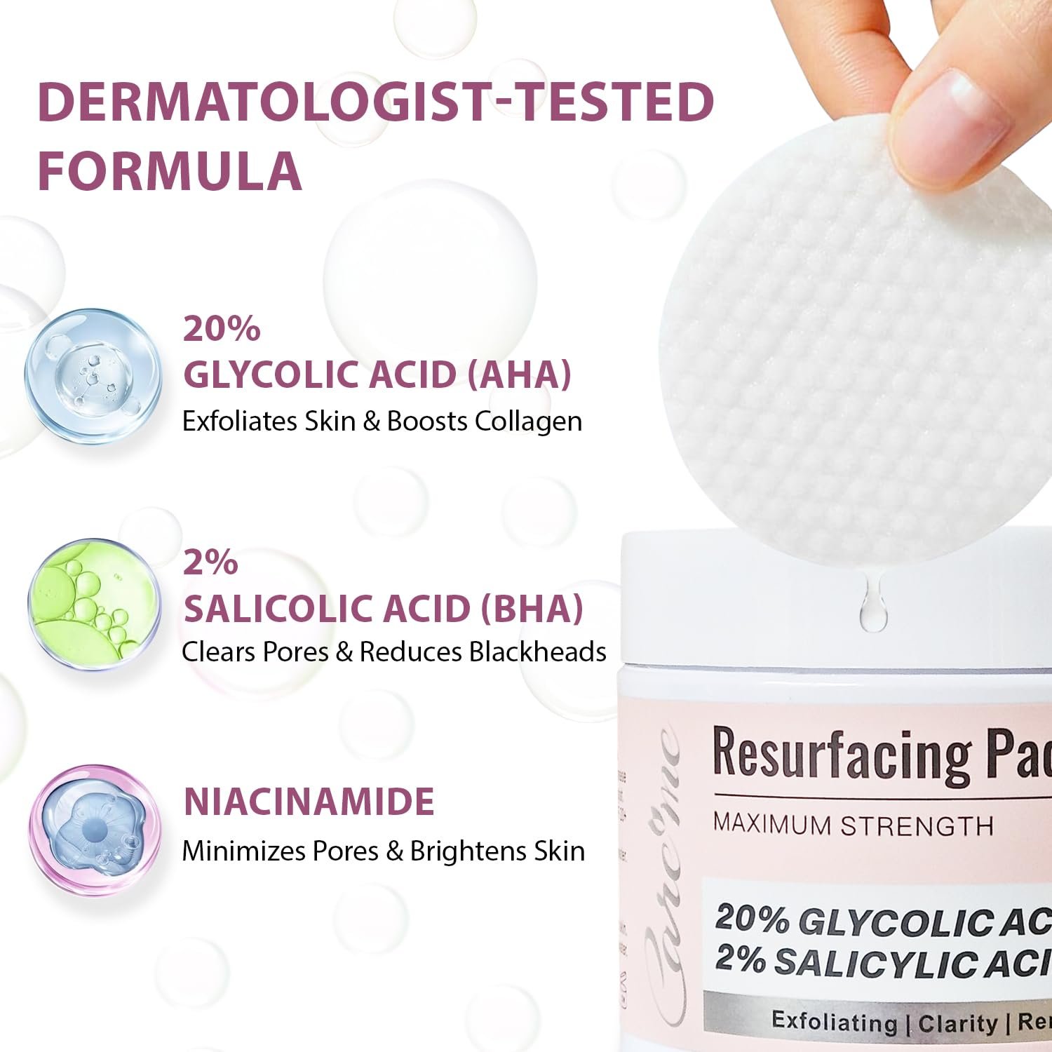Glycolic Acid 20% & Salicylic Acid 2% Face Exfoliating Pads (50 Count)- Facial Peel Pads for Anti-Aging, Cleansing, Resurfacing, Brightening, Blemish Control, Revealing Clear, Glowing, Youthful Skin - Image 3