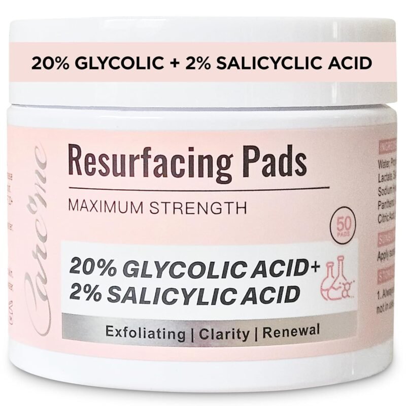 Glycolic Acid 20% & Salicylic Acid 2% Face Exfoliating Pads (50 Count)- Facial Peel Pads for Anti-Aging, Cleansing, Resurfacing, Brightening, Blemish Control, Revealing Clear, Glowing, Youthful Skin