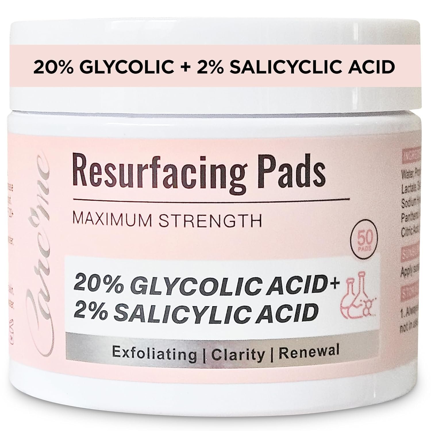 Glycolic Acid 20% & Salicylic Acid 2% Face Exfoliating Pads (50 Count)- Facial Peel Pads for Anti-Aging, Cleansing, Resurfacing, Brightening, Blemish Control, Revealing Clear, Glowing, Youthful Skin