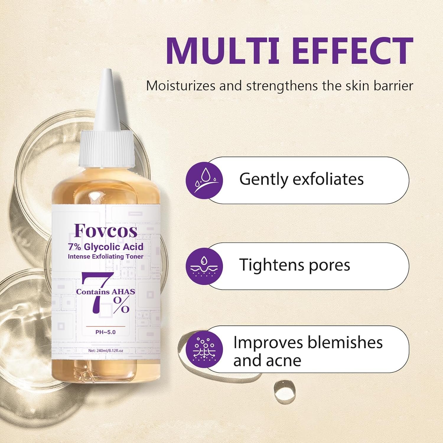 7% Glycolic Acid Exfoliating Toner, Exfoliating Skin Care Facial Toner, Improves Texture, Reduces Breakouts Pores and Fine Lines, Suitable for All Skin Types - Image 3