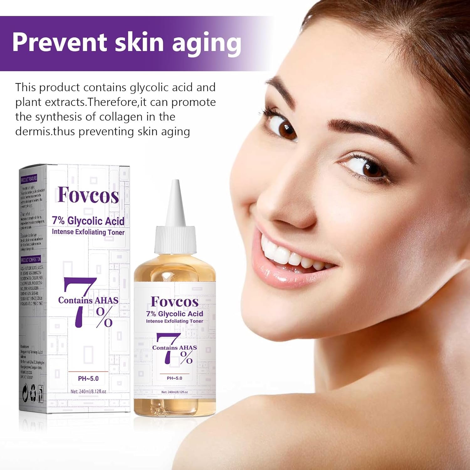 7% Glycolic Acid Exfoliating Toner, Exfoliating Skin Care Facial Toner, Improves Texture, Reduces Breakouts Pores and Fine Lines, Suitable for All Skin Types - Image 5