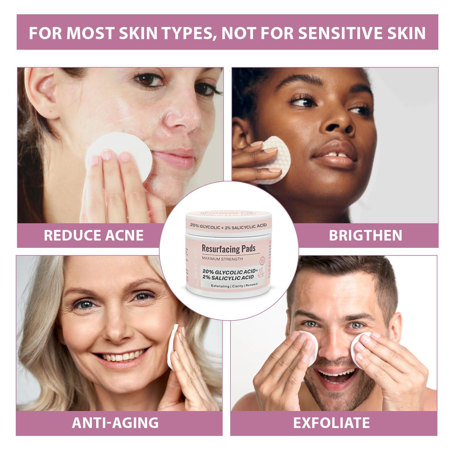 Glycolic Acid 20% & Salicylic Acid 2% Face Exfoliating Pads (50 Count)- Facial Peel Pads for Anti-Aging, Cleansing, Resurfacing, Brightening, Blemish Control, Revealing Clear, Glowing, Youthful Skin - Image 4