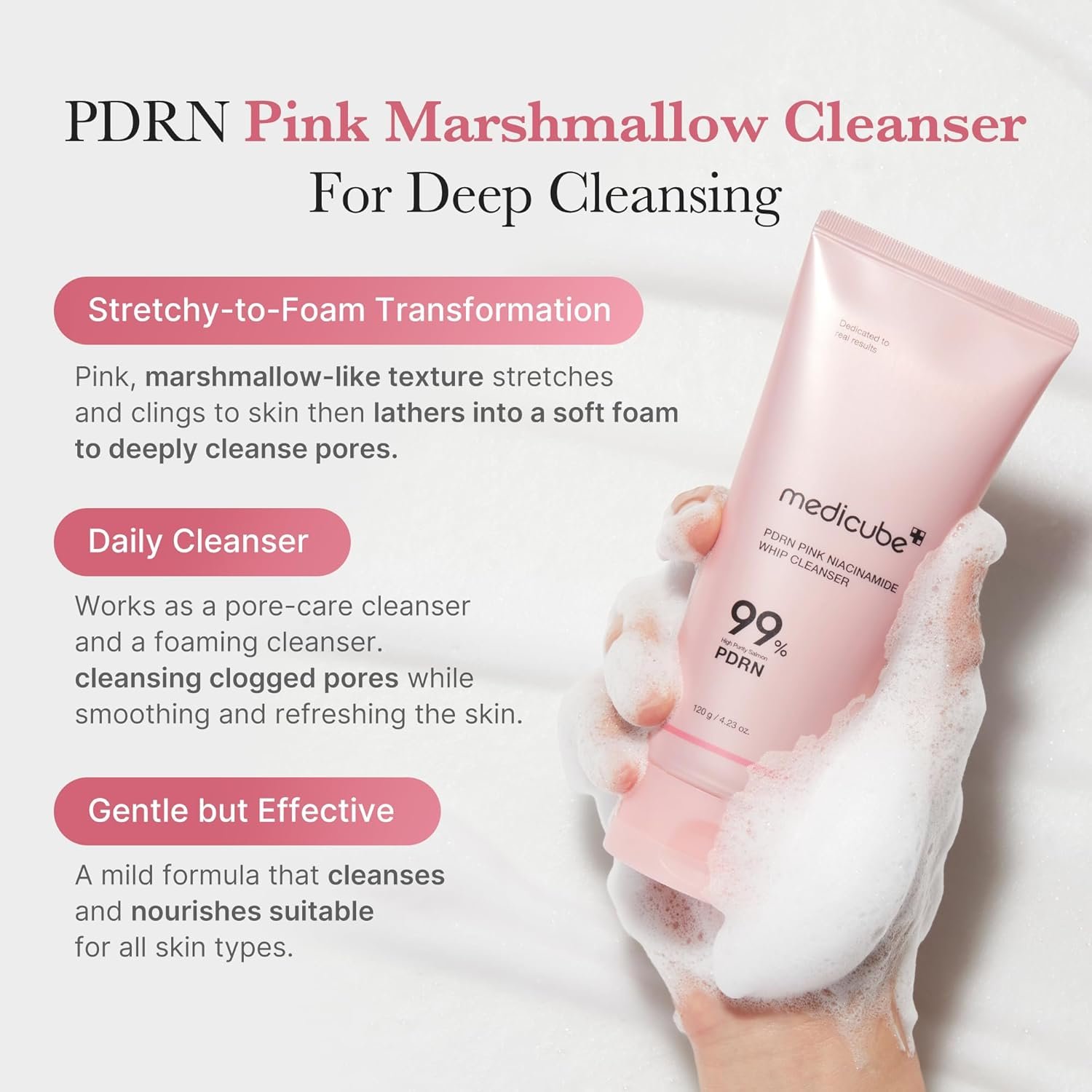 medicube PDRN Marshmallow Whip Cleanser | Face Wash, Cleansing Foam for Pore Care & Uneven Skin Tone | Gentle Daily Deep Cleansing | Hydrating and Nourishing Facial Cleanser | Korean Skincare - Image 3