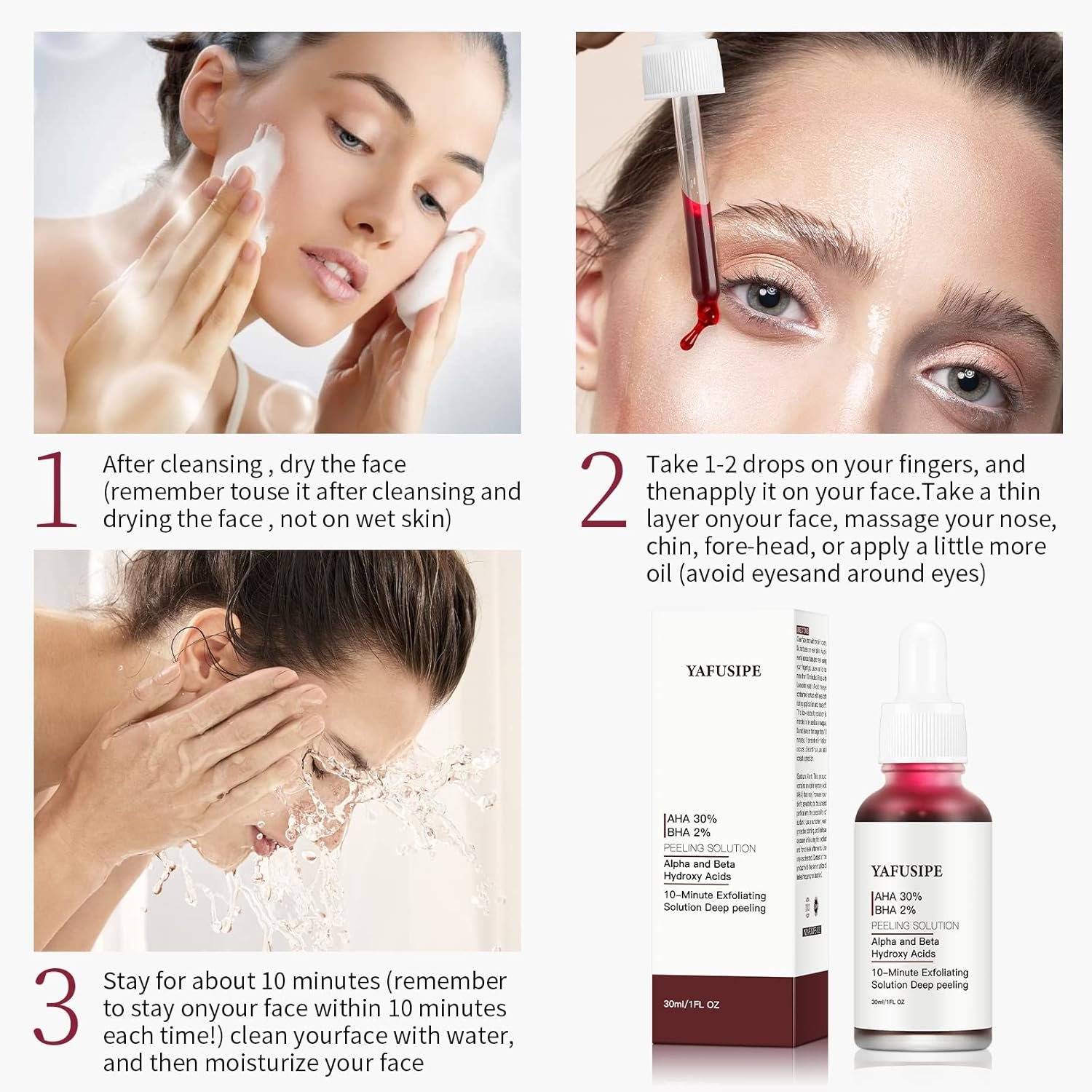AHA 30% + BHA 2% Peeling Solution Exfoliating Chemical Skin Peel for Face at Home Facial Mask Red Peeling BHA Liquid Exfoliant Acid Peels Salicylic Acid Exfoliators Acid Peel for Face 1Floz - Image 6
