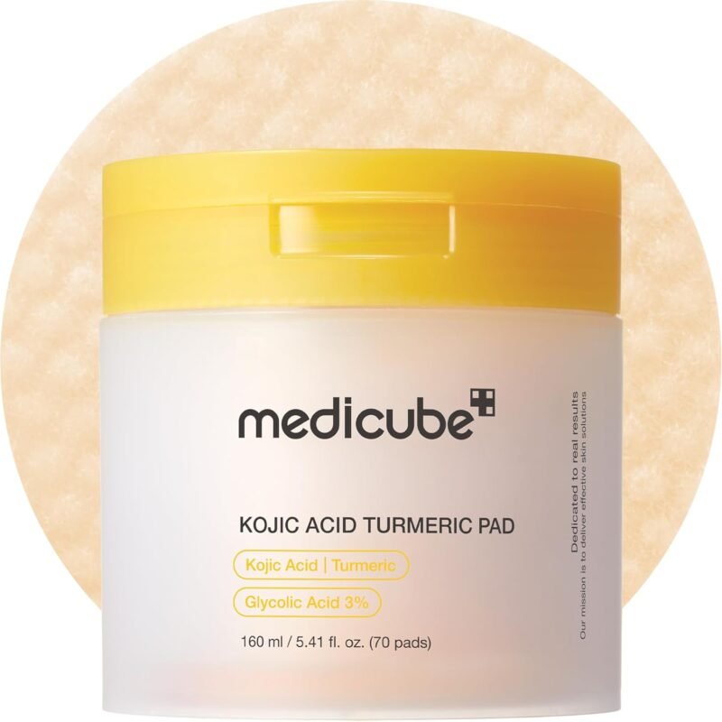 medicube Kojic Acid Turmeric Clarifying Toner Pad for Troubled Skin & Use After Spot Care, Soothing & Calming with Kojic Acid, Turmeric, Niacinamide & Glycolic Acid, Korean Skin Care, 70 Pads, 1 Pack