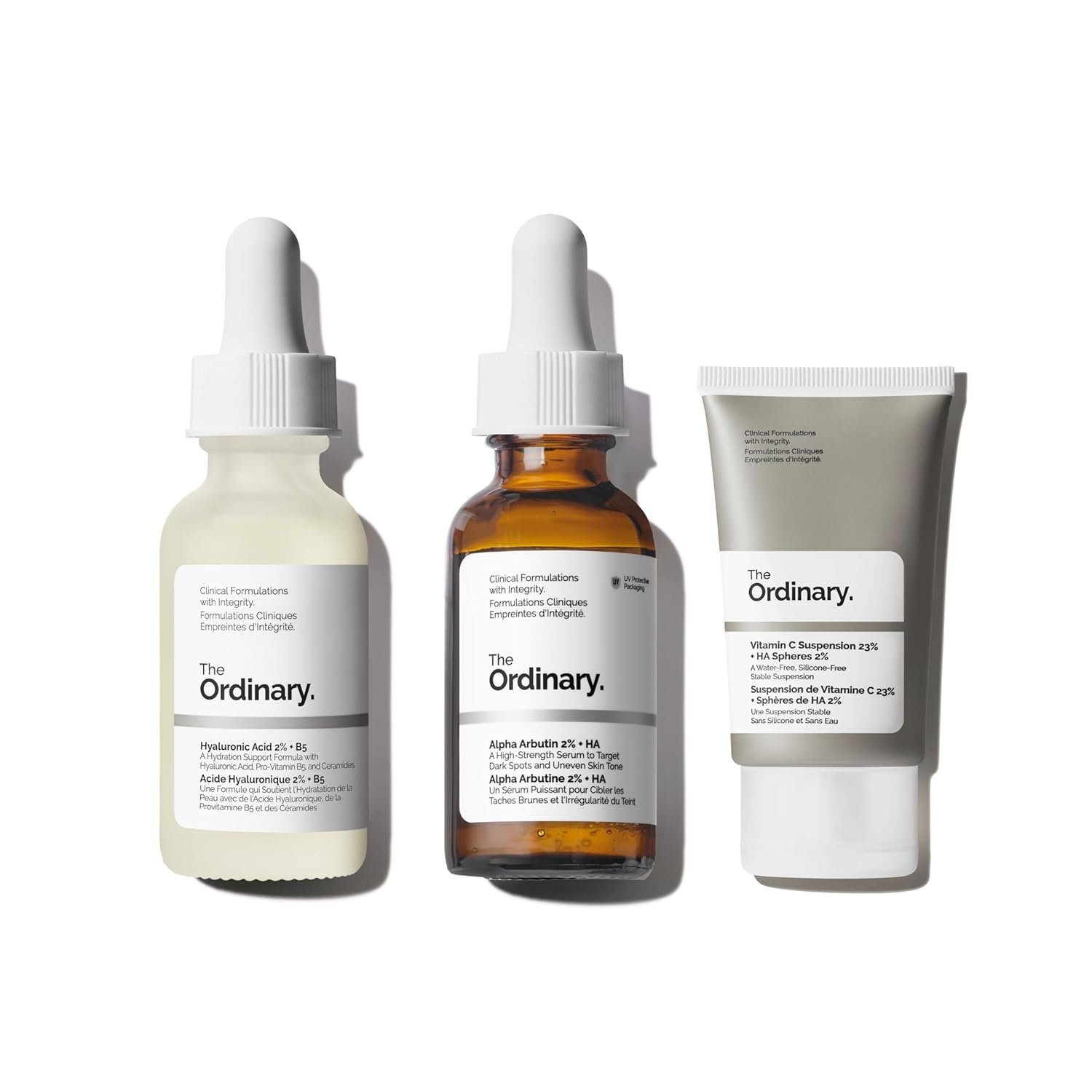 The Ordinary Dark Spot Collection - Skin Care Bundle Set - Vitamin C Suspension 23% + HA Spheres 2% 1 Fl Oz, Alpha Arbutin 2% + HA 1 Fl Oz, Hyaluronic Acid 2% + B5 1 Fl Oz