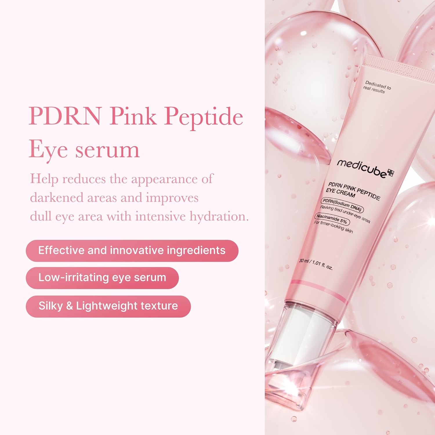 medicube Salmon DNA PDRN Pink Peptide Eye Serum with Niacinamide and 99% Purity Retinol for Fine Lines, Uneven Skin Tone, Korean Skin Care 1.01fl.oz - Image 2