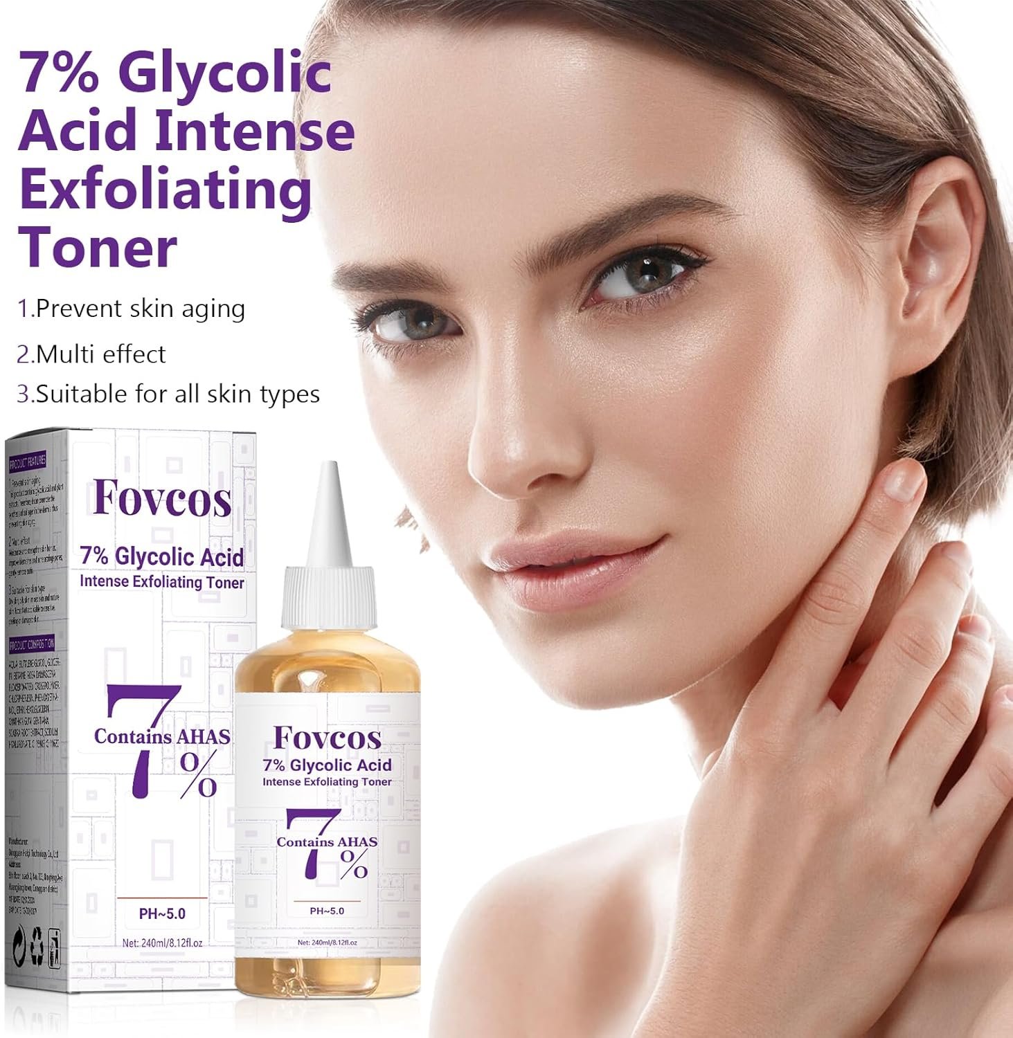 7% Glycolic Acid Exfoliating Toner, Exfoliating Skin Care Facial Toner, Improves Texture, Reduces Breakouts Pores and Fine Lines, Suitable for All Skin Types - Image 6