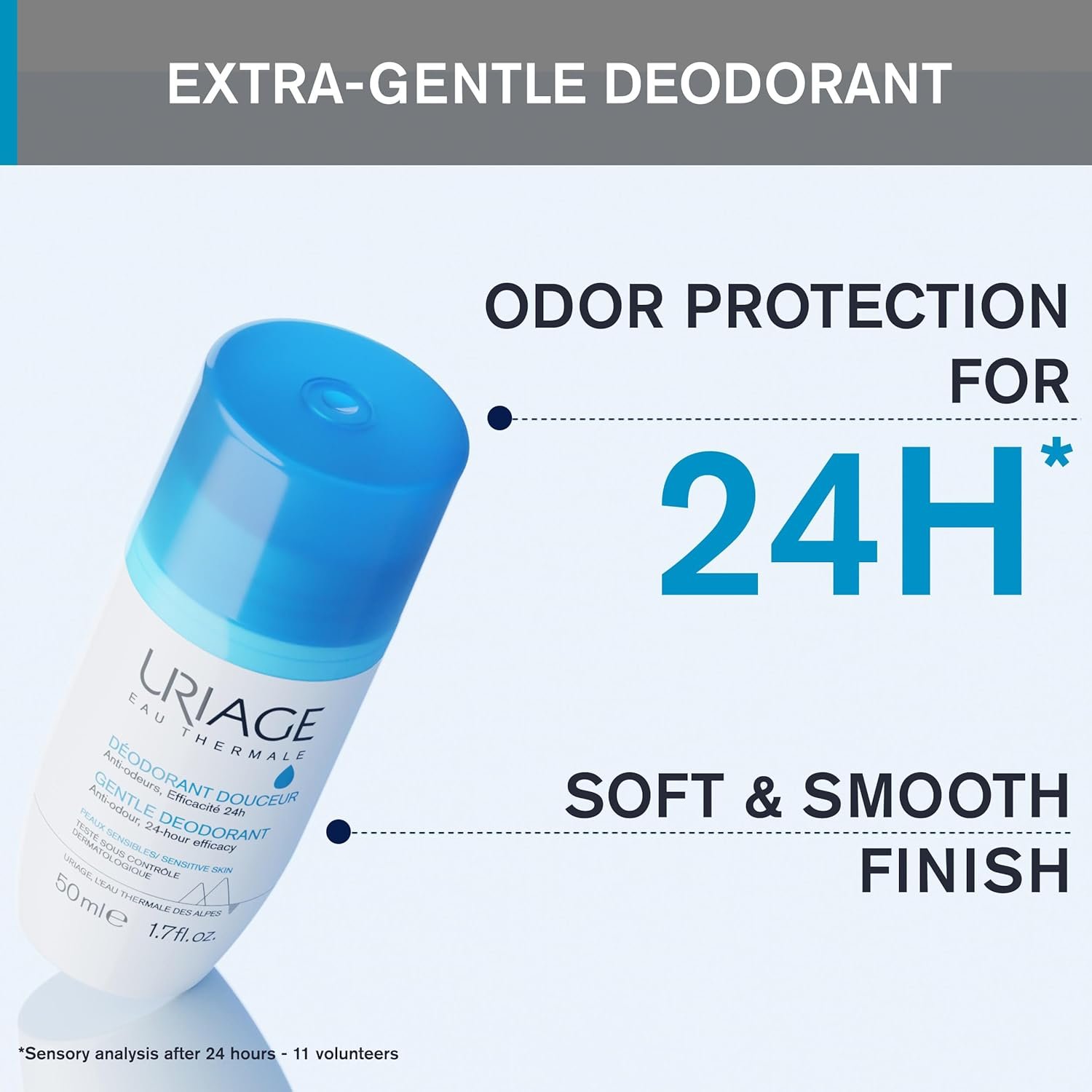 URIAGE Gentle Deodorant for Sensitive Skin | 24-hour, Fresh & Clean Fragrance, Unisex, Wide Roll-on, No White Marks, No Alcohol, Aluminum-Free, 50 mL / 1.69 oz - Image 4