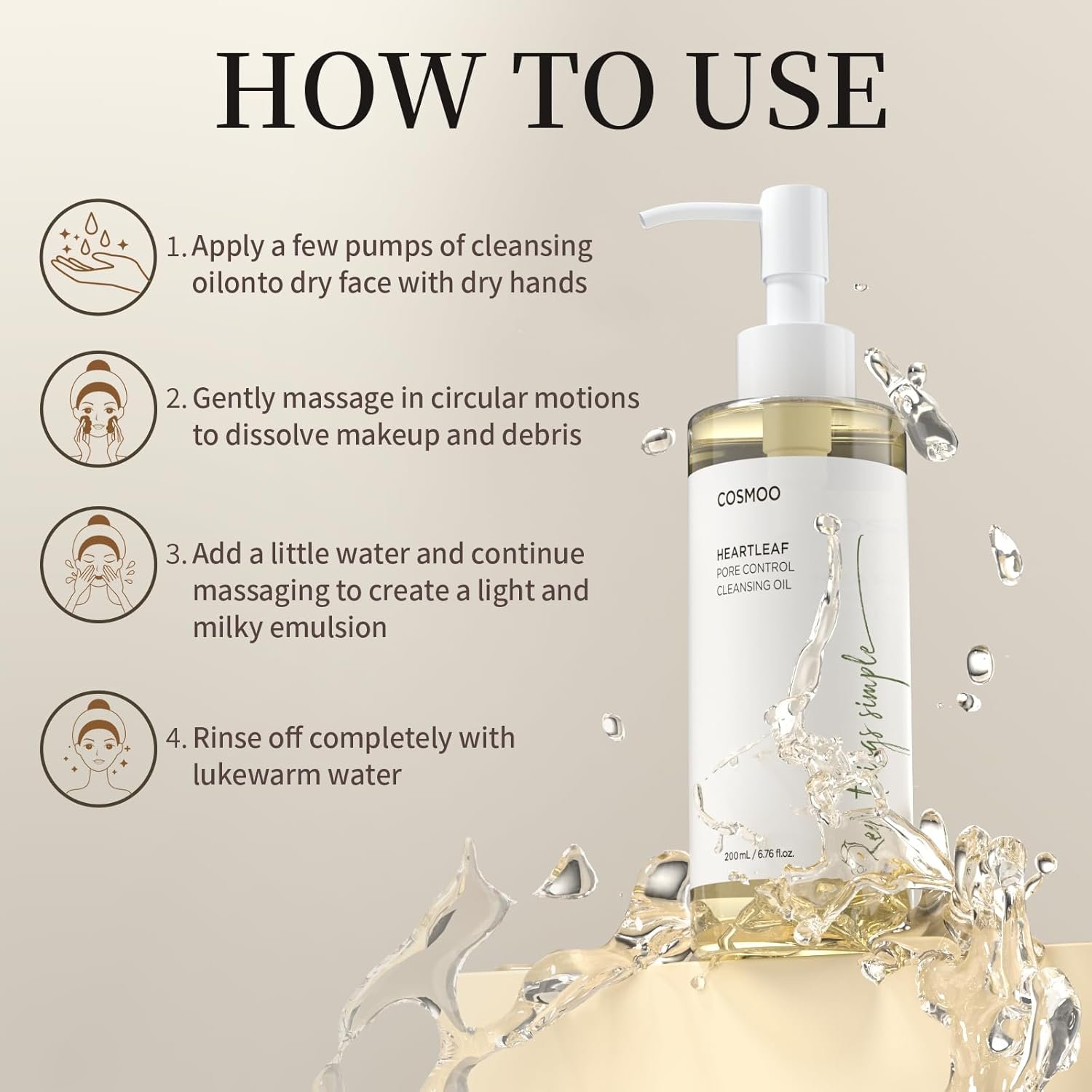 COSMOO Deep Cleansing Oil, Pore Control Oil Cleanser for Face, Makeup Blackhead Remover, Korean Skin Care, All Skin Types - 200ml - Image 7