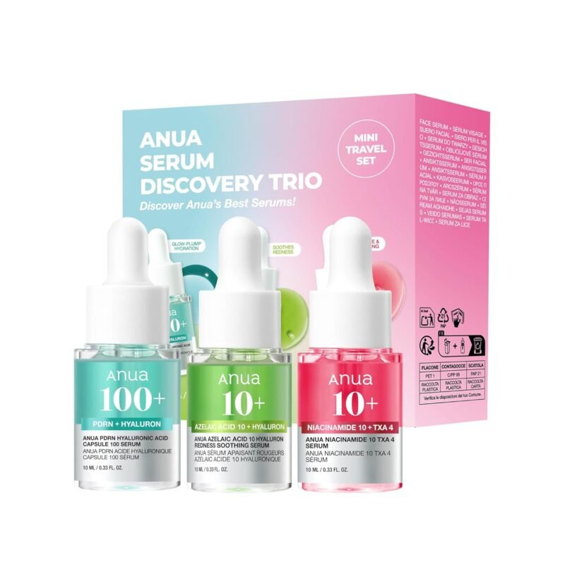 Anua Serum Discovery Trio, Mini Face Serum Travel Size Kit with Hyaluronic Acid, Niacinamide & Azelaic Acid, Hydrating Soothing Gift Set for Women, Korean Skincare Set -10ml/0.33fl.oz ?? 3EA