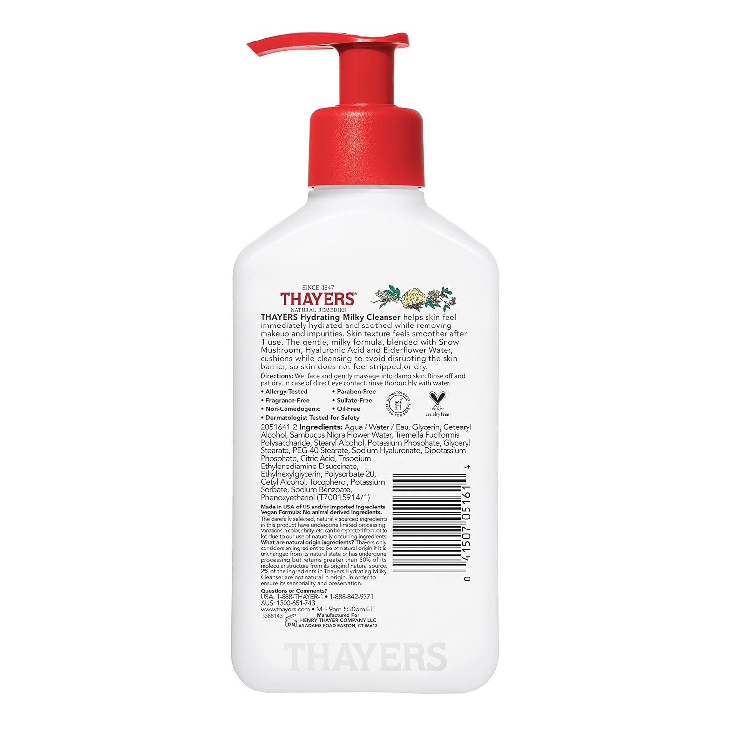 THAYERS Milky Hydrating Face Cleanser with Snow Mushroom, Hyaluronic Acid, Dermatologist Recommended Gentle Facial Wash, Hydrating Skincare for Dry, Sensitive Skin, Paraben Free, 8 FL Oz, Clear - Image 8