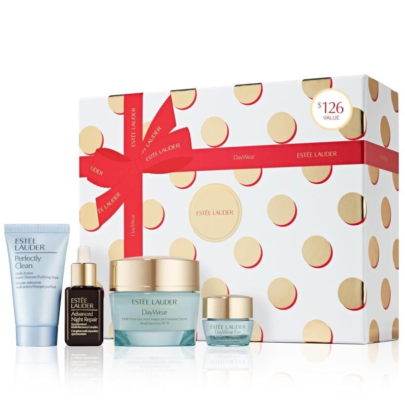Estee Lauder DayWear Moisturizer Holiday Skincare Gift Set | The Hydrating Routine | Includes Full-Size Moisturizer 1.7 Ounce + Cleanser 1 Fl Oz, Eye Cream 0.17 Ounce, Face Serum 0.5 Fl Oz