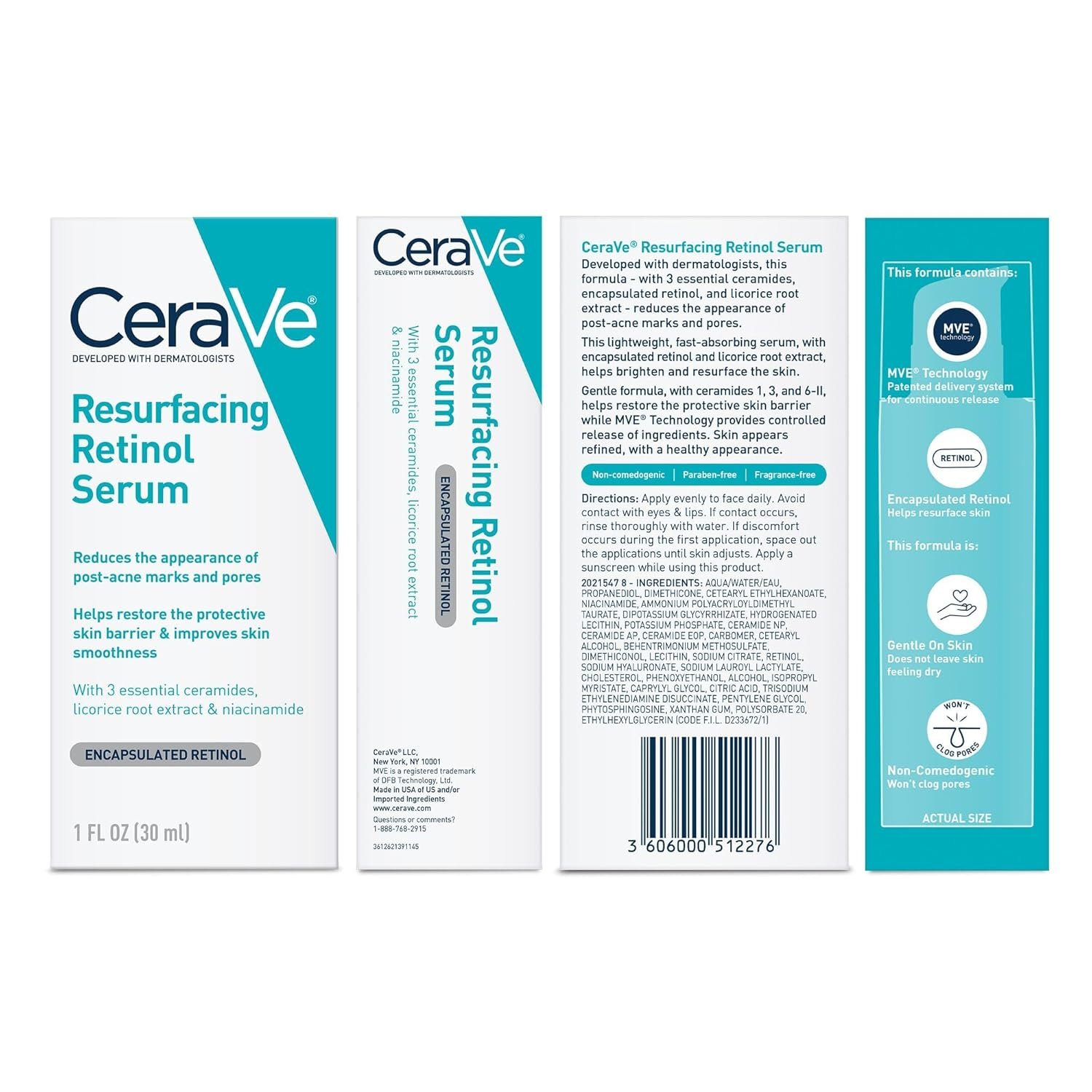 CeraVe Resurfacing Retinol Serum For Post Acne Marks, Formulated With Licorice Root Extract & Niacinamide, Brightening Serum & Pore Minimizer For Face, Post Acne Skin Barrier Repair, Non-Comedogenic - Image 5